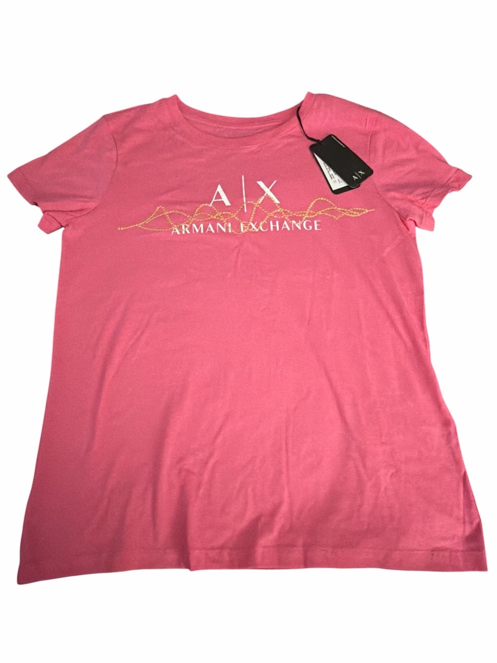 Armani Exchange Pink Short-Sleeve Logo Tee with Gold Accent